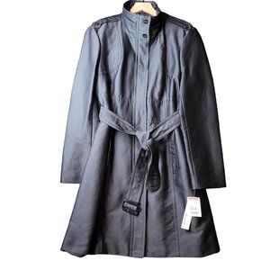 Kenneth Cole Trench Coat Jacket Cotton Sateen Navy Women Size XL NWT